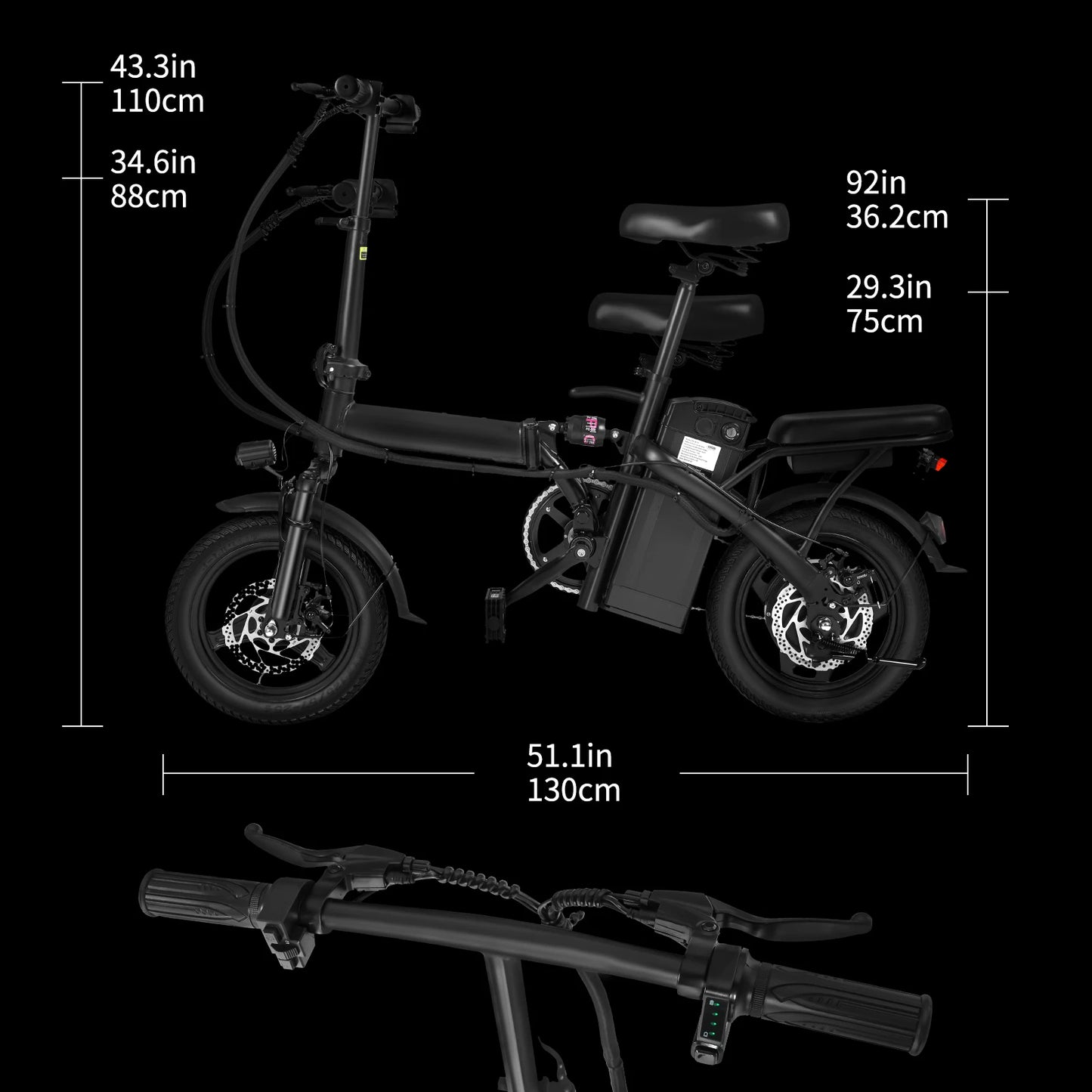 Adult folding basket electric bicycle, 400W high-speed 48V detachable battery, 14 inch front and rear double brake electric bicy