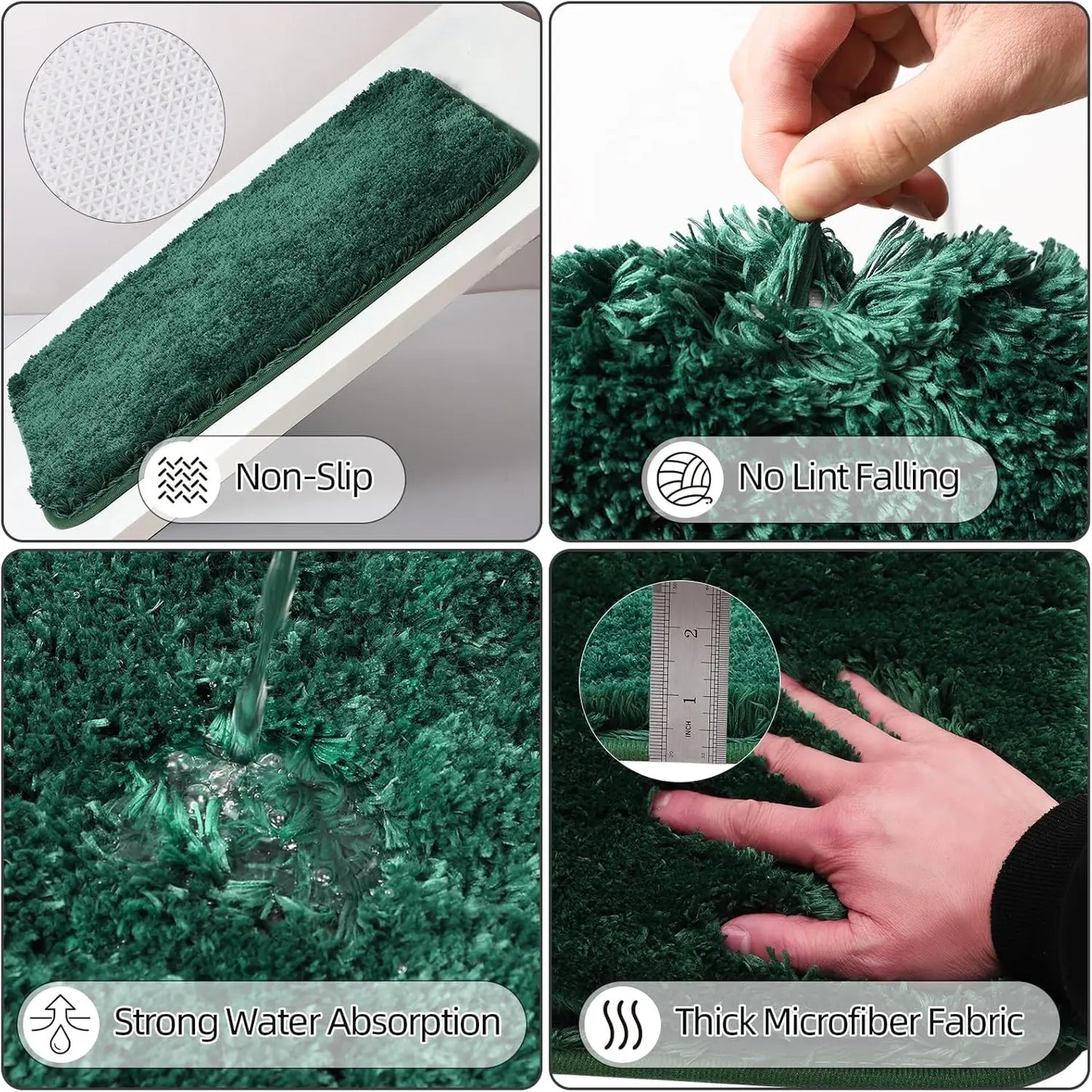 Dark Green Bathroom Accessories Set with Shower Curtain and No-Slip Bath Rugs