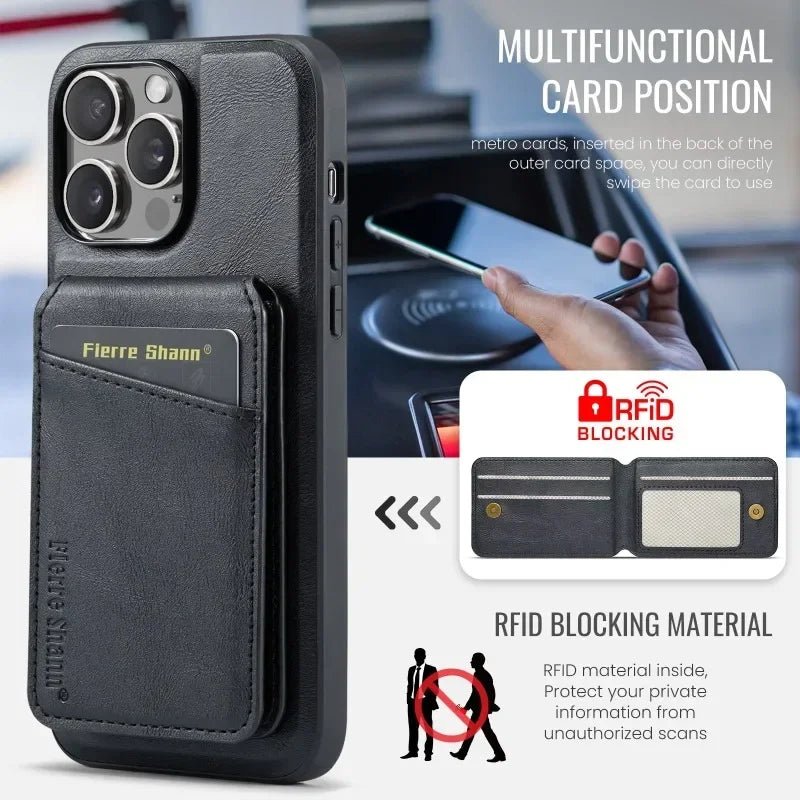 2 In 1 Magsafe Magnetic Leather Flip Phone Case for iPhone 16 Pro Max 16 Plus 15 14 13 12 11 Pro Cards Slot Holder