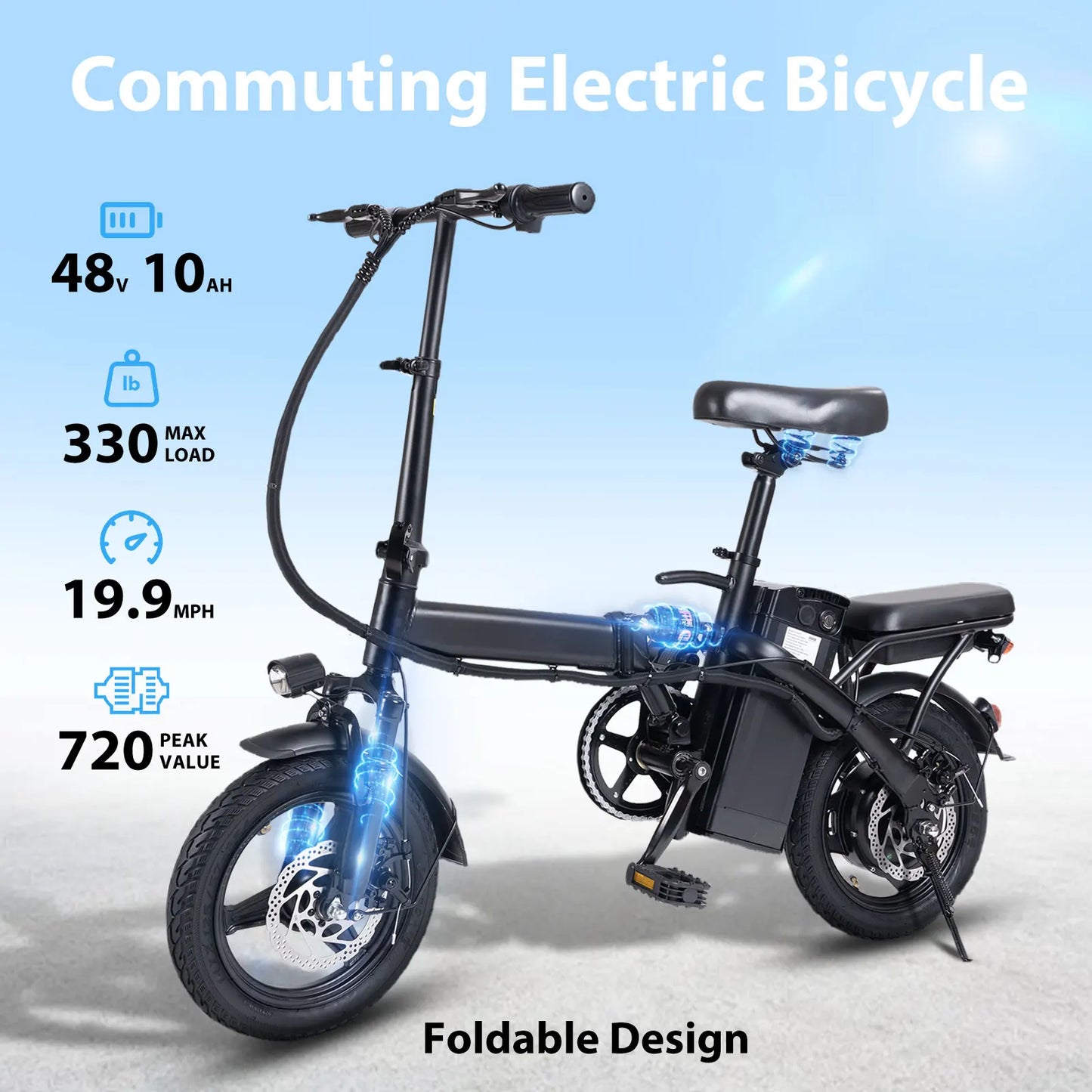 Adult folding basket electric bicycle, 400W high-speed 48V detachable battery, 14 inch front and rear double brake electric bicy