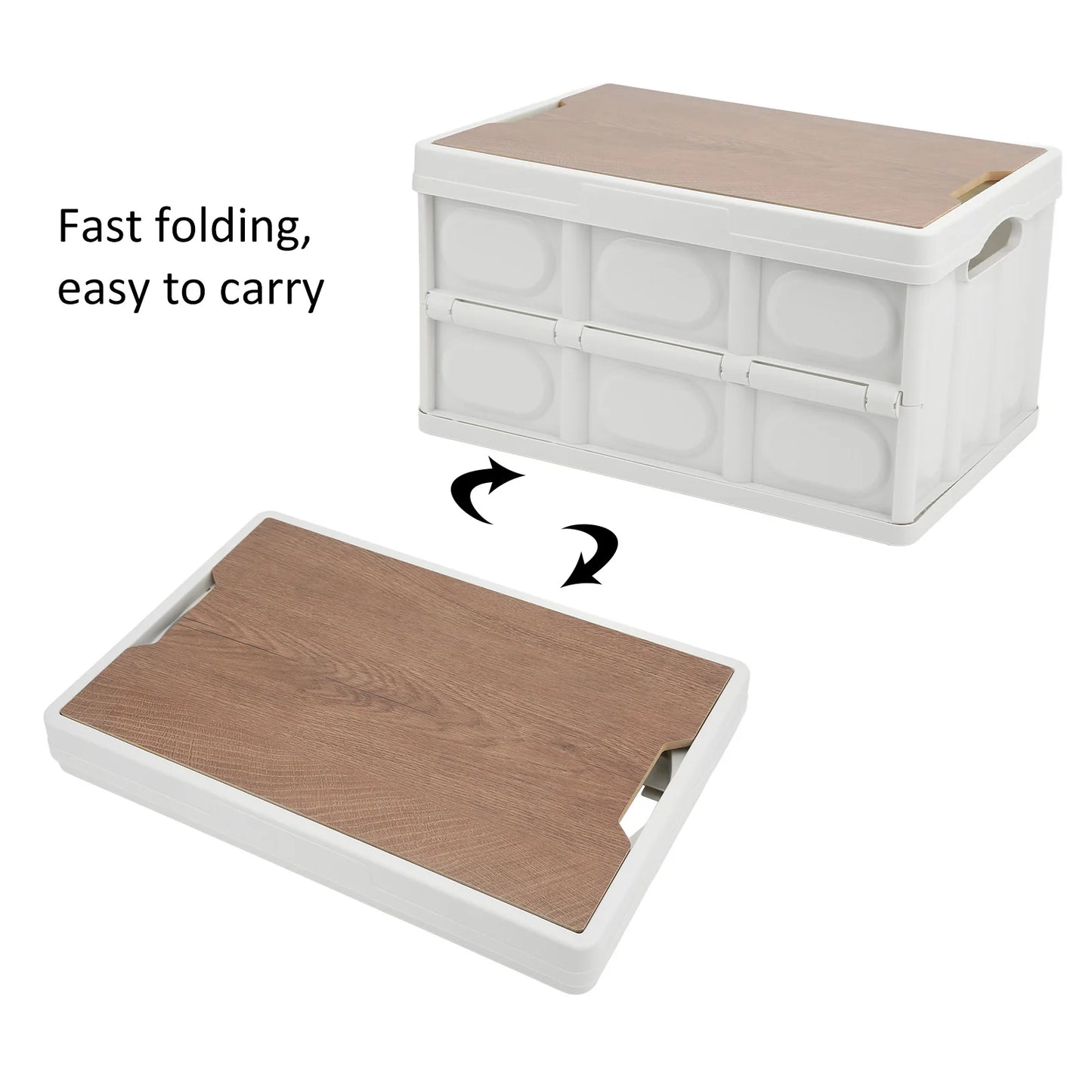 30L Outdoor Camping Picnic Folding Storage Box Multifunctional Thick Removable Storage Box with Wooden Panel