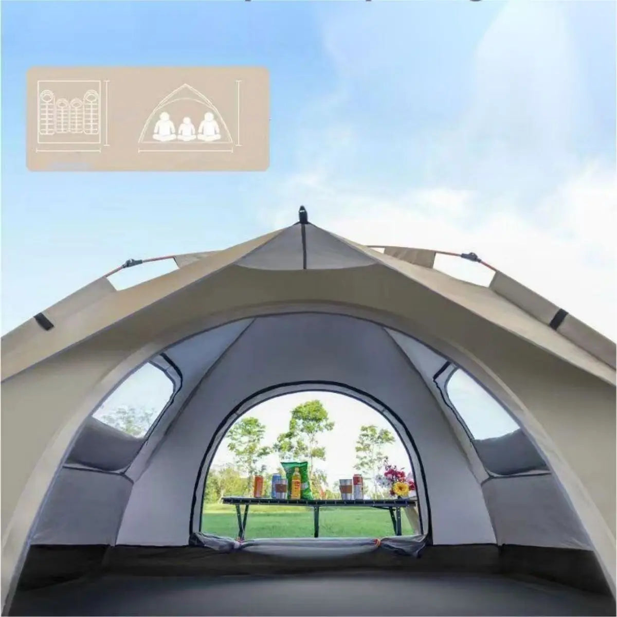 Automatic Quick Opening Outdoor Camping Tent with Two Doors and Two Windows for 3 to 4 Users