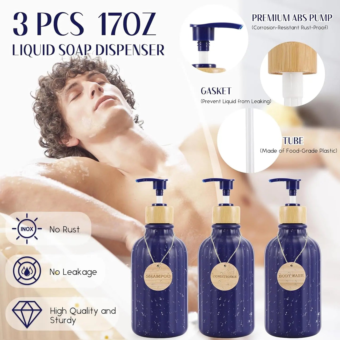Navy Blue Bathroom Accessories Set 17PCS With Trash Can