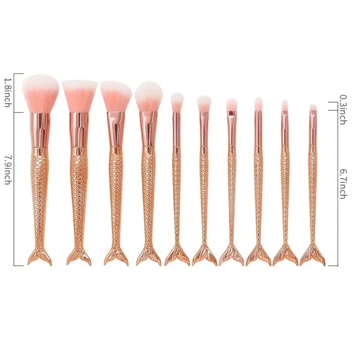 10pcs Rose Gold Glitter Makeup Brushes Set
