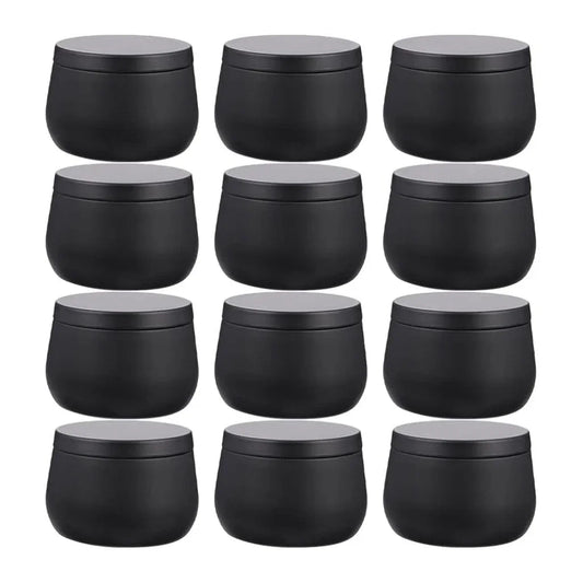 12 PCS 8 Oz Empty Metal Candle Tins with Lid Set Black Candle Jar