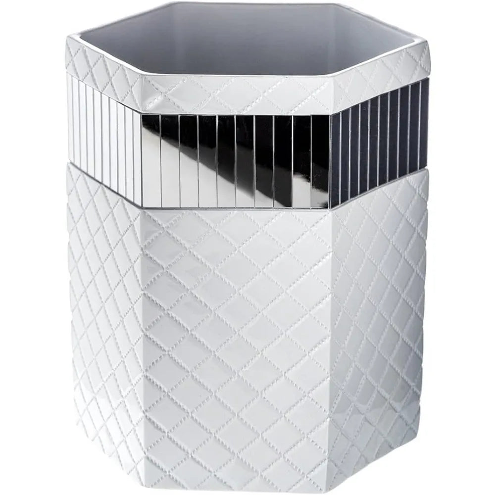 White Bathroom Accessories Set - Trash Can, Tissue Box, Soap Dispenser, Toothbrush Holder, Tumbler & Soap Dish