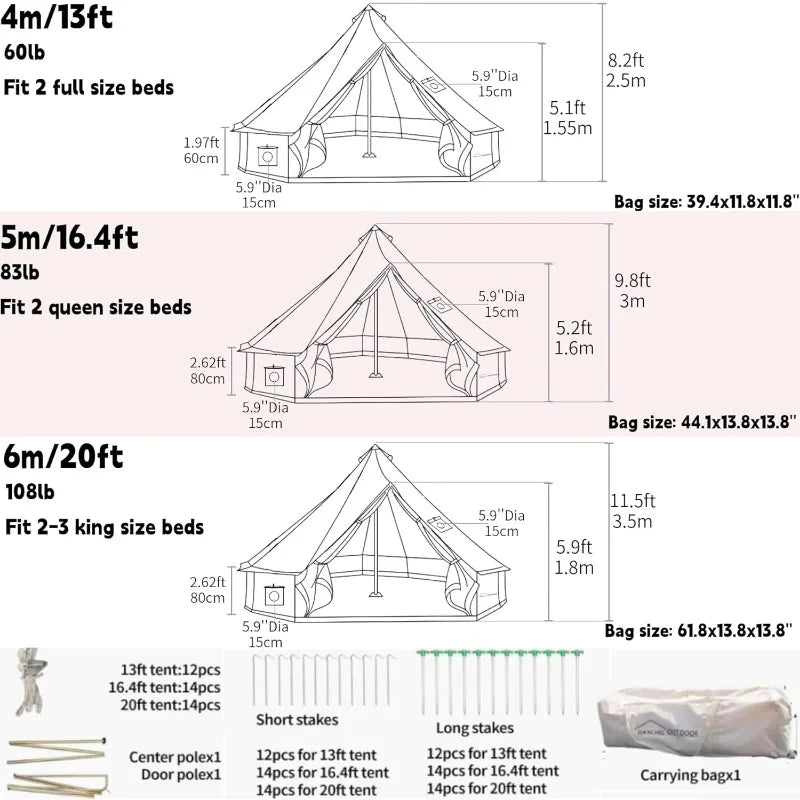 Danchel Outdoor B5Pro 4 Season Canvas Bell Tent with 2 Stove Jacks Glamping Yurt Tent for 4 6 or 8 Person Use