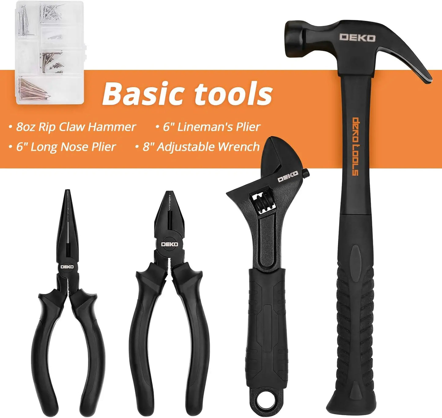DEKO 218-Piece General Household Hand Tool kit, Professional Auto Repair Tool Set for Homeowner, General Household Hand Tool