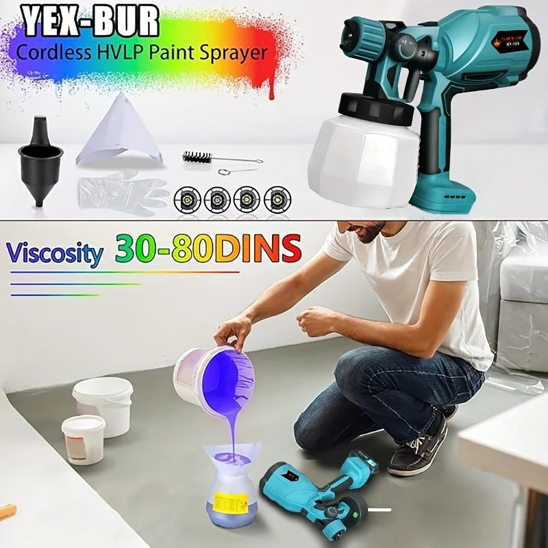Cordless Electric Paint Sprayer 1000ml 21V Battery For Steel