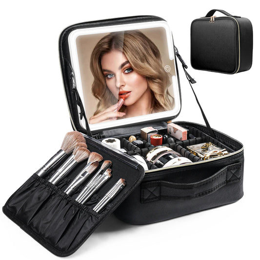 Travel Makeup Bag With LED Lighted Mirror For Home Gift