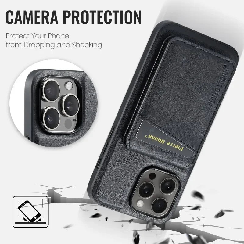 2 In 1 Magsafe Magnetic Leather Flip Phone Case for iPhone 16 Pro Max 16 Plus 15 14 13 12 11 Pro Cards Slot Holder