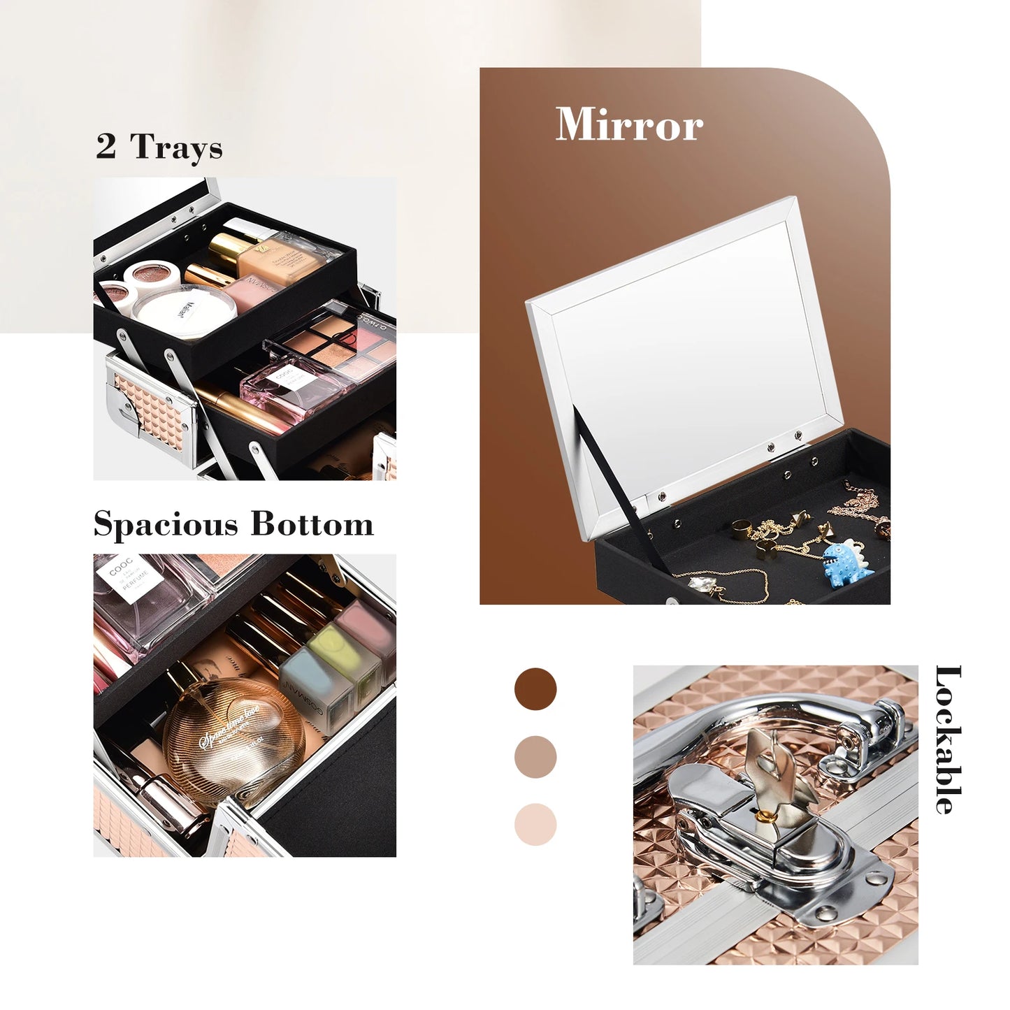 Makeup Case Portable Lock Alloy Unicorn Cosmetic Jewelry Storage Box with Mirror 2 Trays Make-up Suitcase