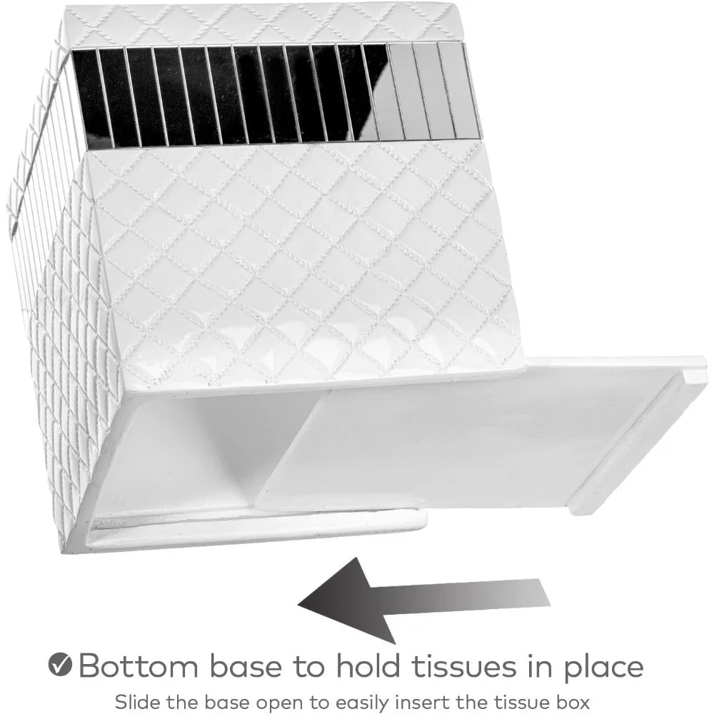 White Bathroom Accessories Set - Trash Can, Tissue Box, Soap Dispenser, Toothbrush Holder, Tumbler & Soap Dish