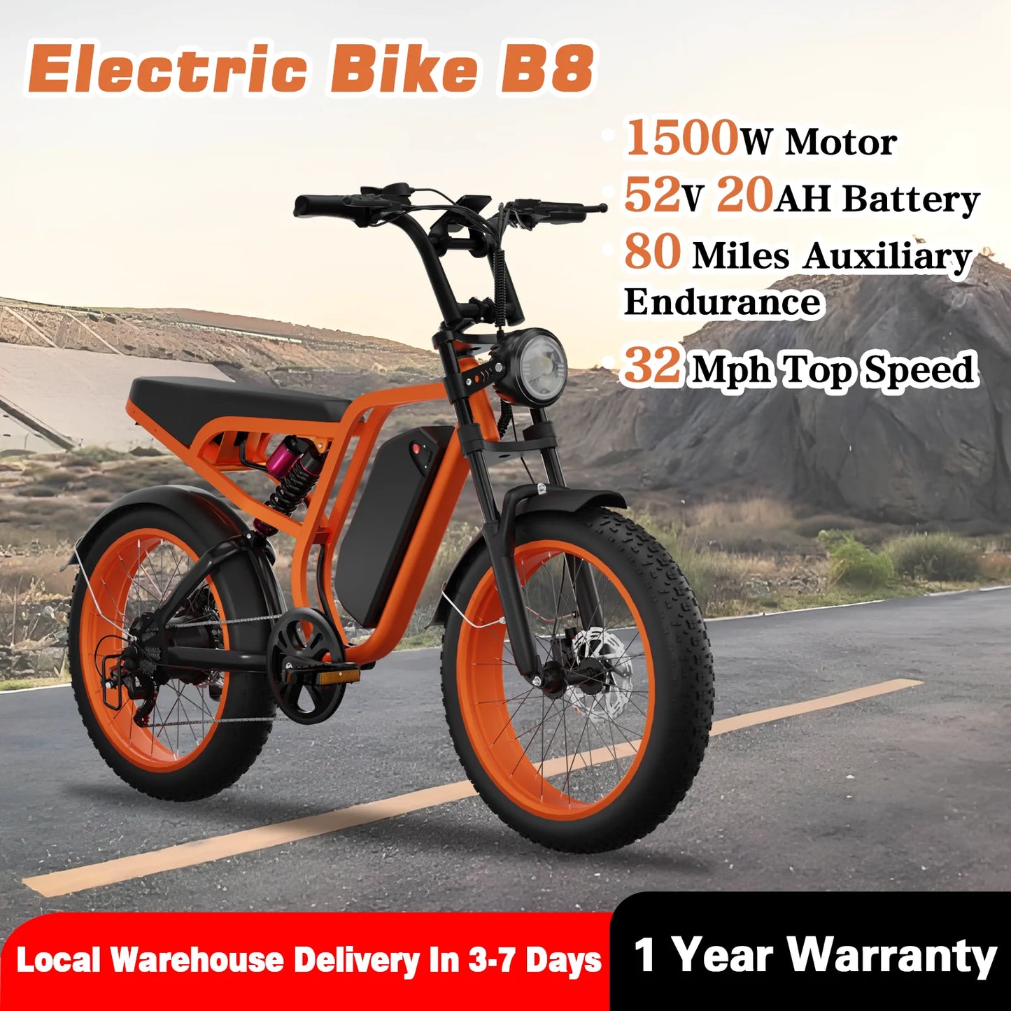 Electric Mountain Bike for Adults 20 Inch 1500W Peak Range