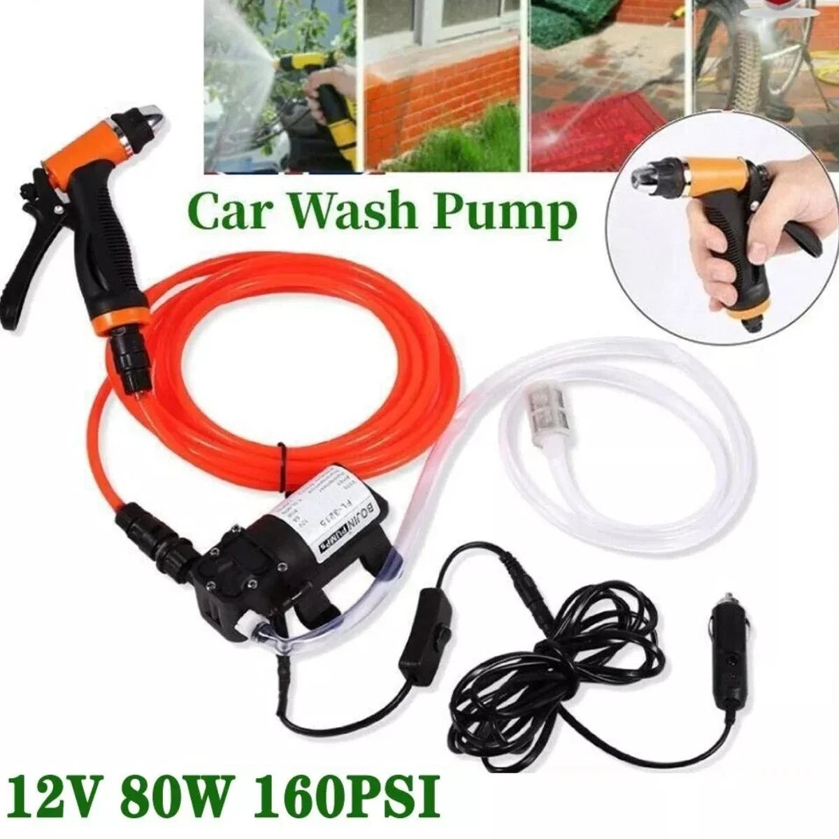 12V 80W High Pressure Car Washer Kit 160PSI Portable Pump