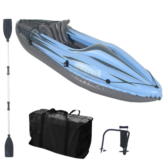 Inflatable One Person Kayak Canoe Blue Paddles Pump Bag