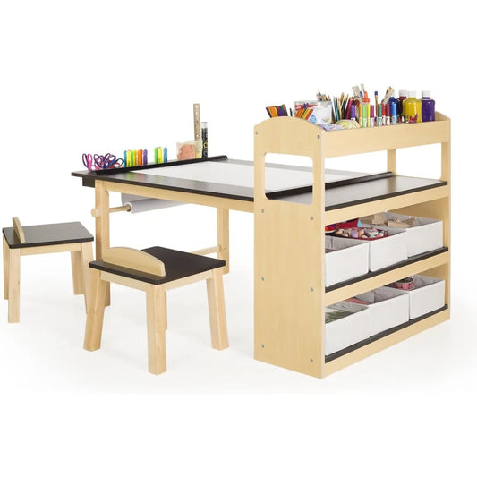 Art and Craft Children's Desk and Chair, Equipped with Storage Shelves, Boxes, Preschool, Activity Children's Desk