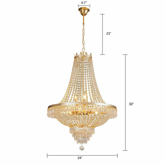 Modern Gold Crystal Chandelier 30in High 24in Dia Pendant