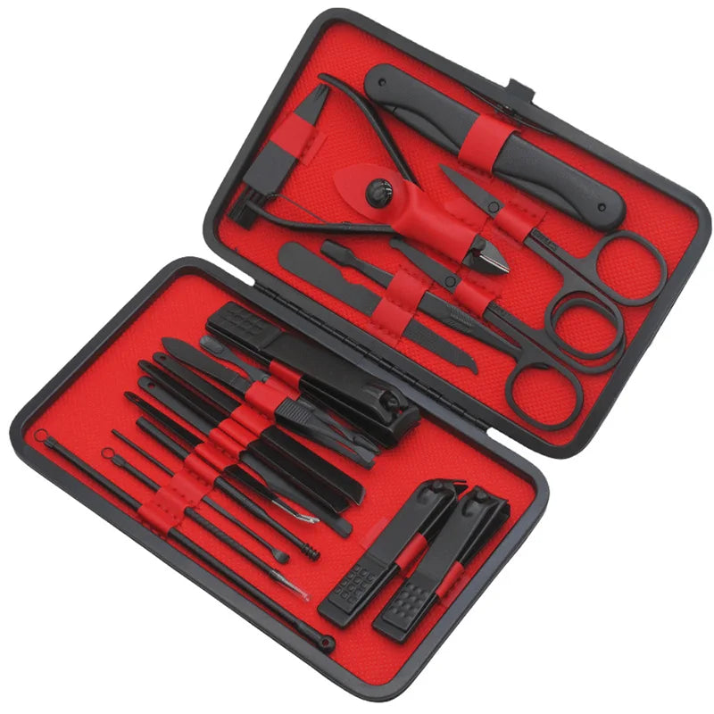 24Pcs Professional Black Nail Clippers Kit For Men And Women