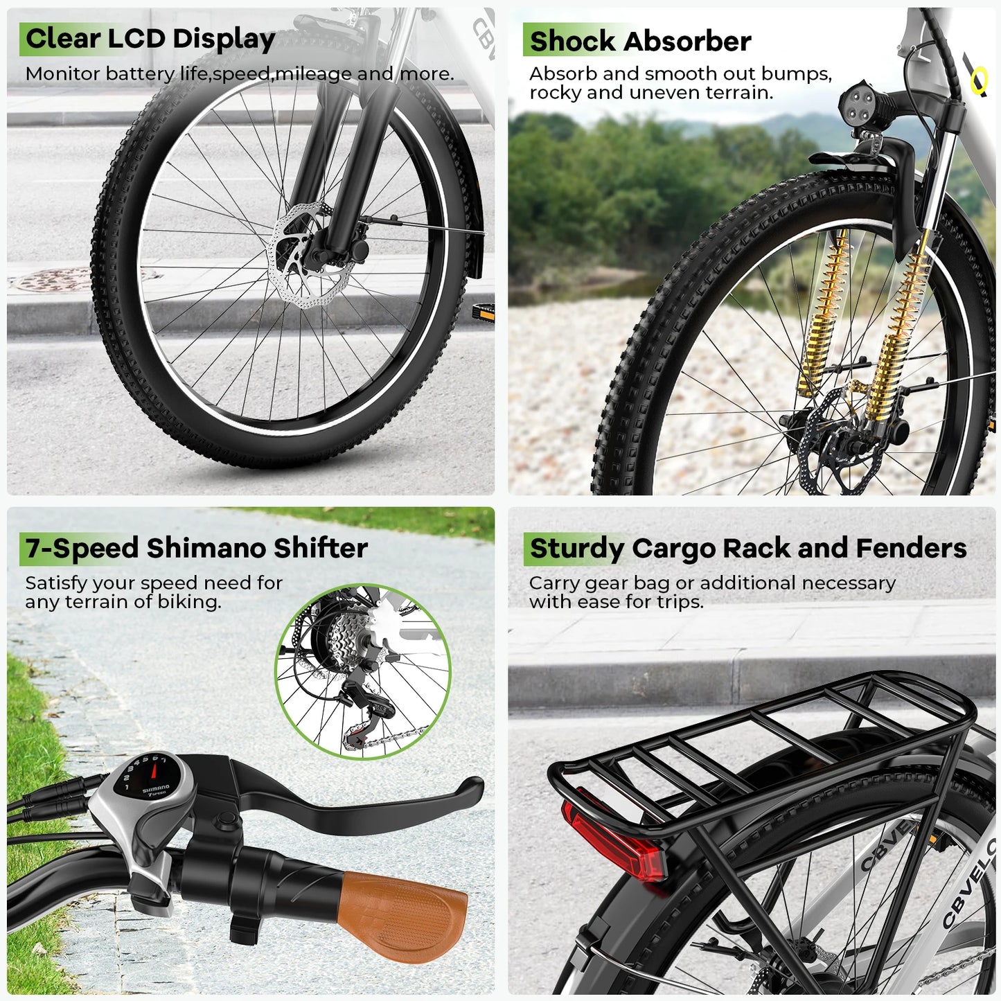 26 Inch Electric Bike With 7 Speed Removable Battery