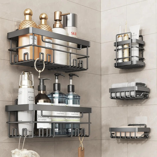 5 Pack Adhesive Shower Shelves No Drilling Shower Rack Black Storage Accessories