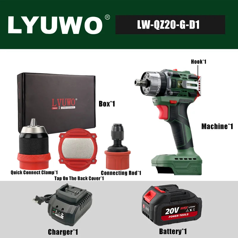LyUwo 25 3 Brushless Impact Cordless Screwdriver Drill LED