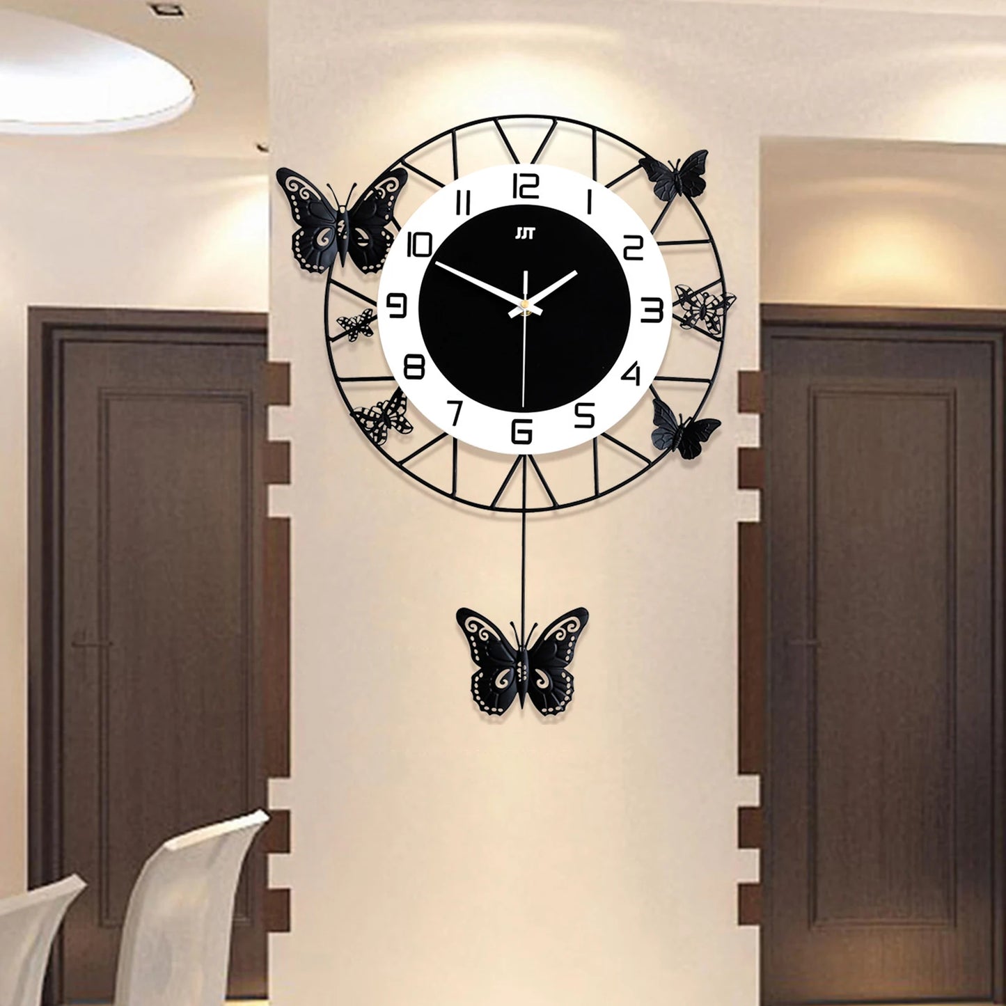 20 Inch Large Round Butterfly Wall Mounted Clock Creative Iron Craft Modern Metal Quartz Clock Home Living Room Decor