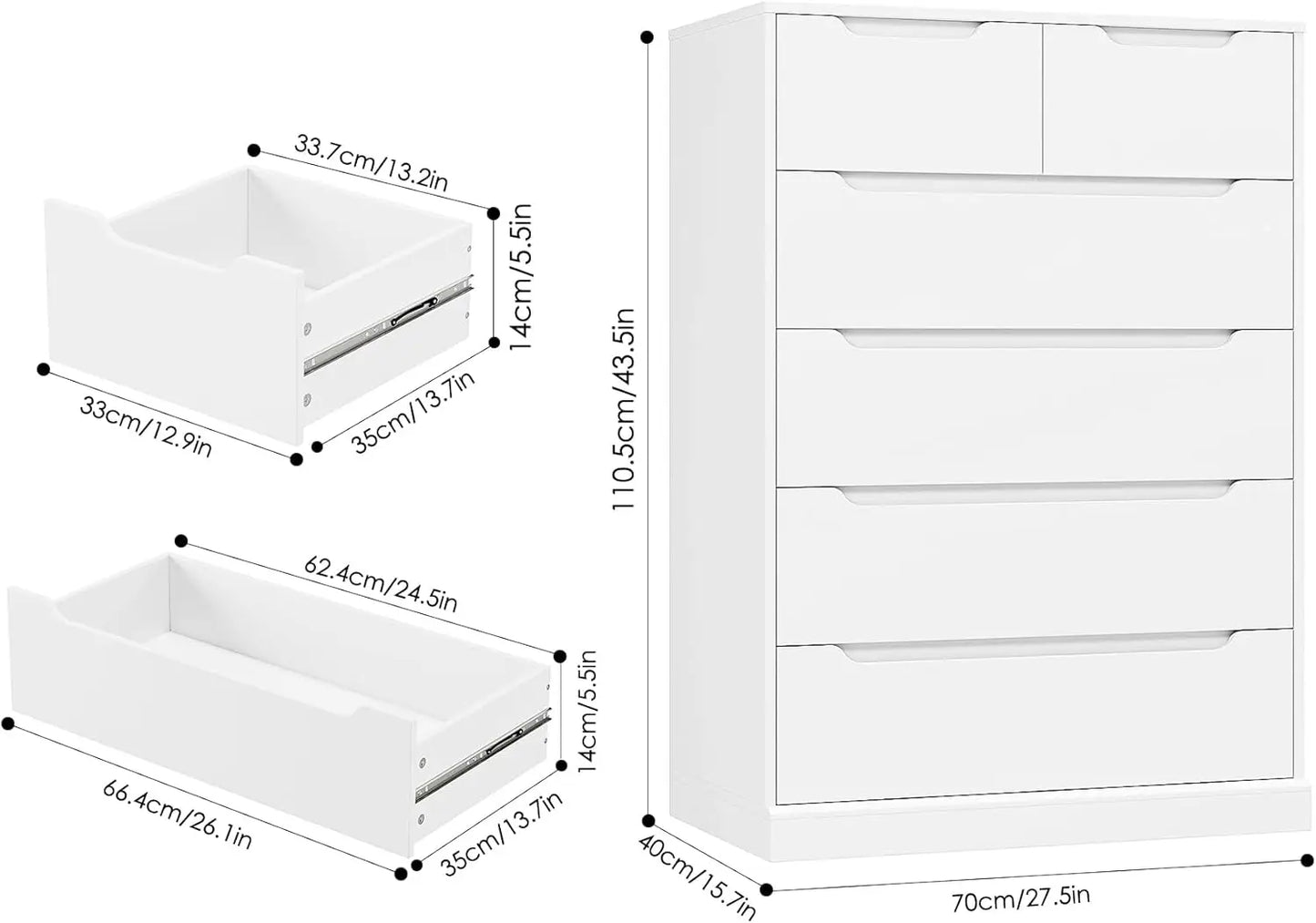 Modern 6 Drawer Dresser for Bedroom, Tall Chest Organizer