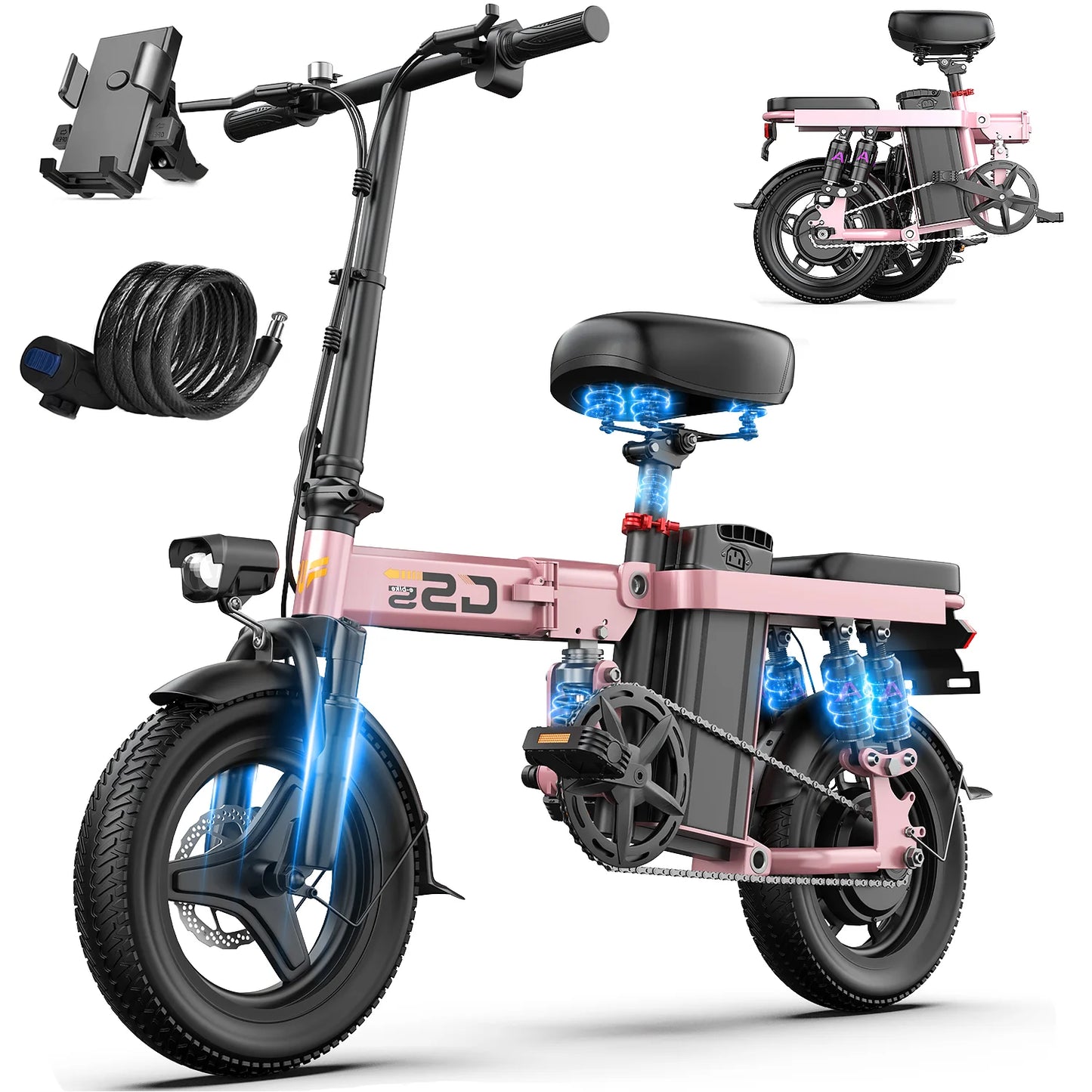 Folding Electric Bike for Adults and Teens 750W Peak Motor 20 Plus MPH 35 Miles Commuter Ebike with 48V 15AH Removable Battery