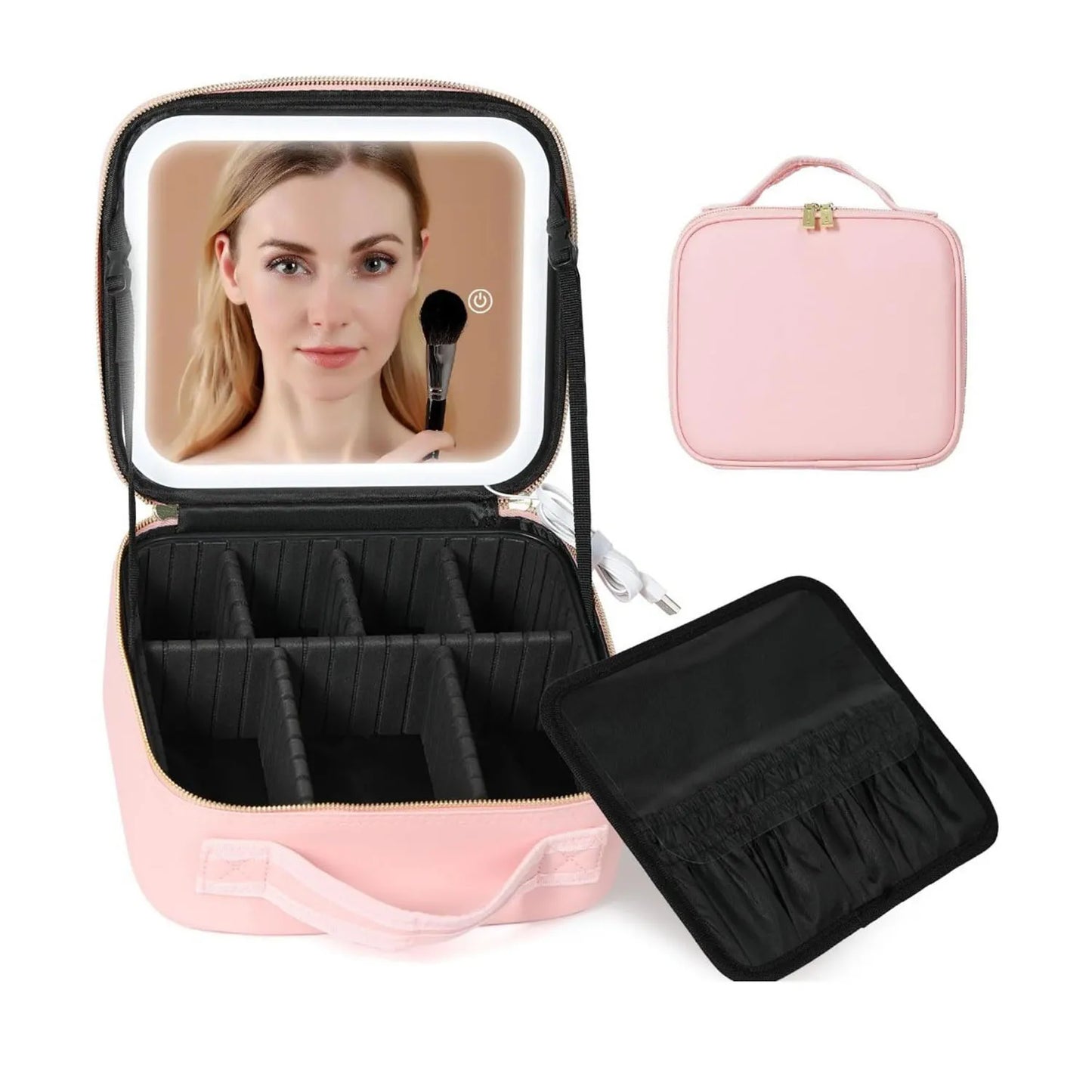 Travel Makeup Bag With LED Lighted Mirror For Home Gift
