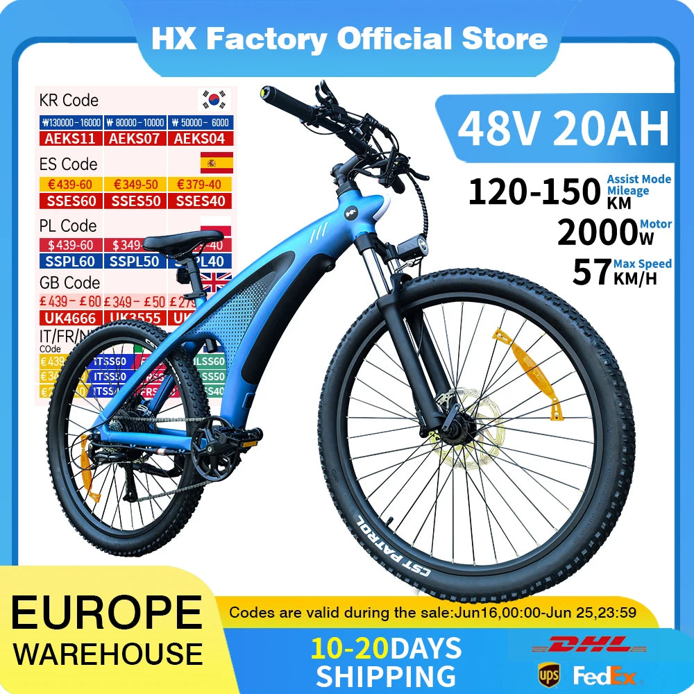 HX Q5 2000W Electric Mountain Bike 48V 20Ah 27.5 Inch