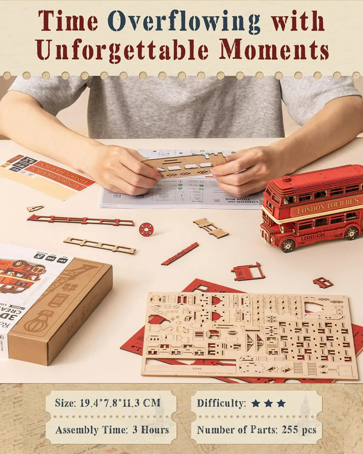 Robotime Rolife London Tour Bus 3D Wooden Puzzles Model Toy
