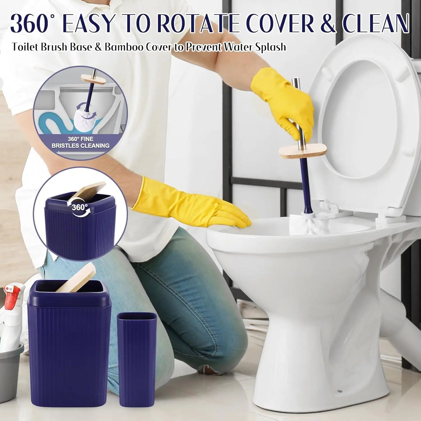 Navy Blue Bathroom Accessories Set 17PCS With Trash Can
