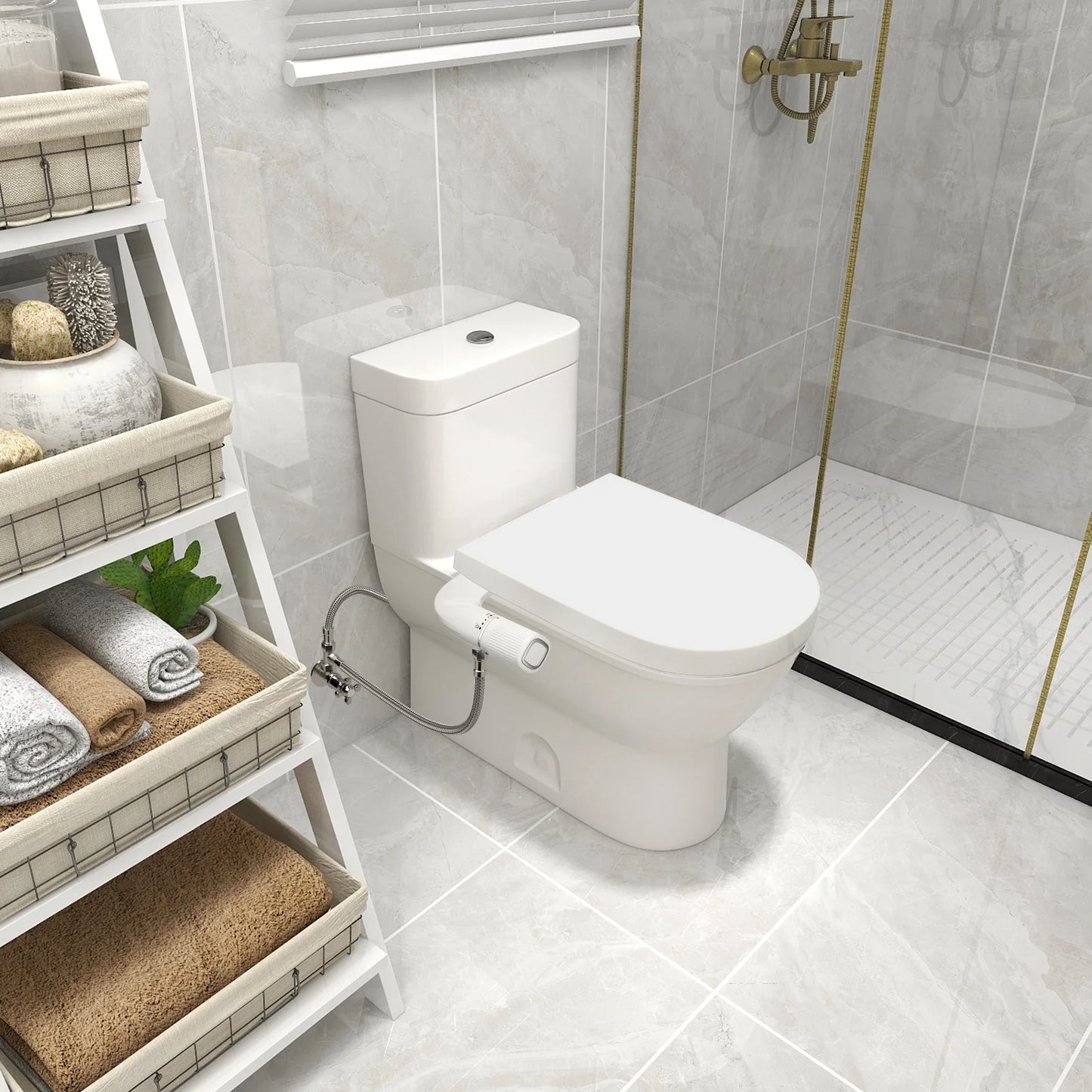 Samodra Bidet Non Electric Toilet Attachment Dual Nozzle Adjustable Water Pressure Brass Inlet
