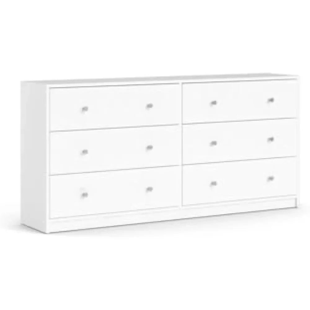 Sleek 6 Drawer Double Dresser in White for Compact Spaces