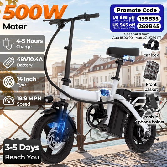14 Inch Folding Electric Bike 500W Adult Commuter Battery