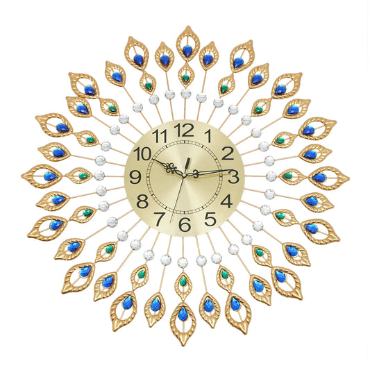 Decorative Wall Clock with Peacock Feather Design Quartz Movement Silent Ideal for Home and Office
