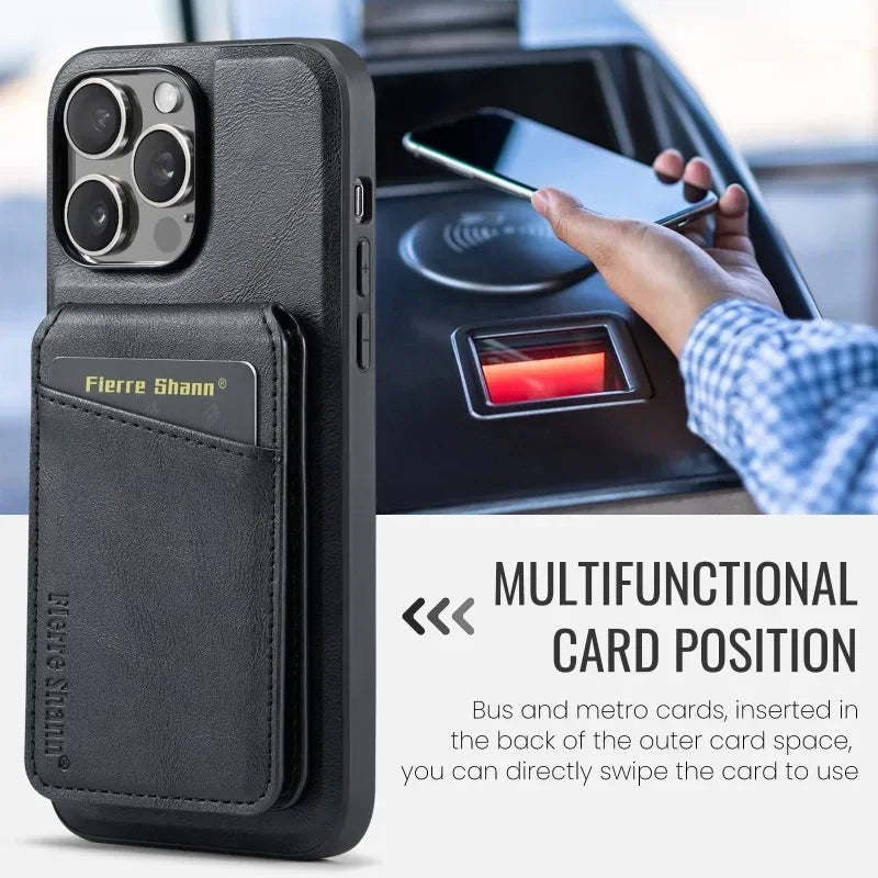 2 In 1 Magsafe Magnetic Leather Flip Phone Case for iPhone 16 Pro Max 16 Plus 15 14 13 12 11 Pro Cards Slot Holder