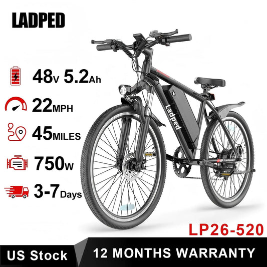 Ladped 26 Inch Electric Mountain Bike 750W 48V E Bike