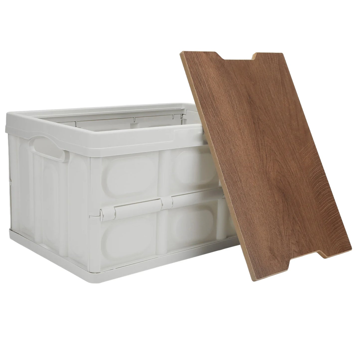 30L Outdoor Camping Picnic Folding Storage Box Multifunctional Thick Removable Storage Box with Wooden Panel