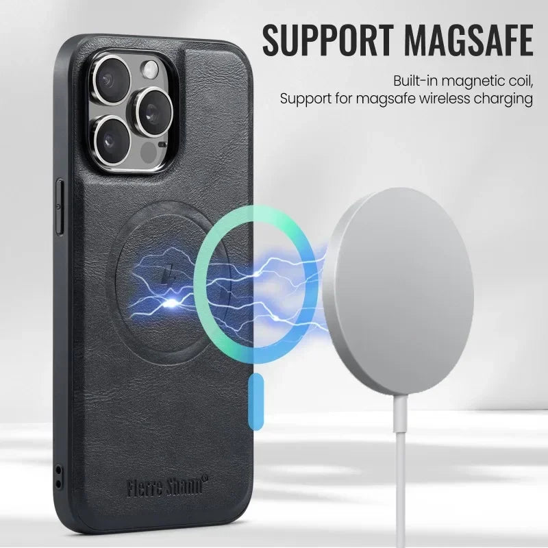 2 In 1 Magsafe Magnetic Leather Flip Phone Case for iPhone 16 Pro Max 16 Plus 15 14 13 12 11 Pro Cards Slot Holder