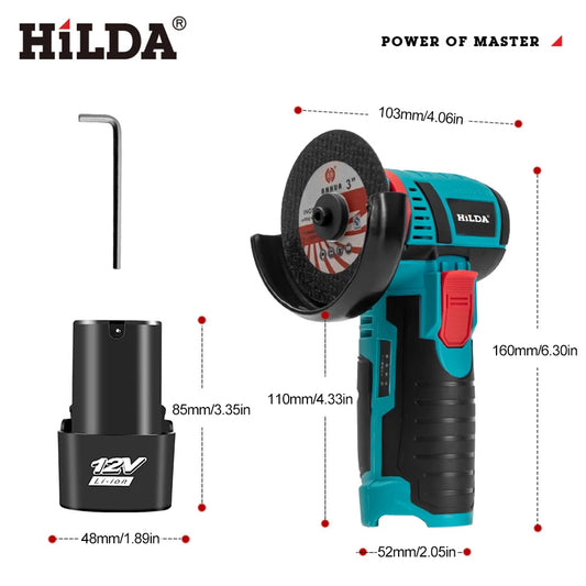 12V Mini Angle Grinder 19500RPM Cordless Diamond Cutting
