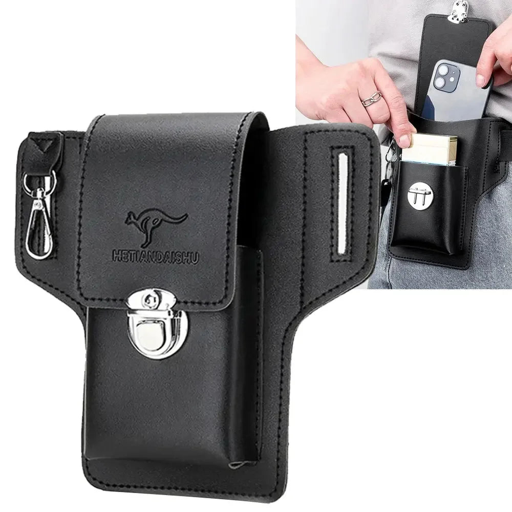 Men Leather Vintage Pack Waist Bag Belt Clip Phone Holster