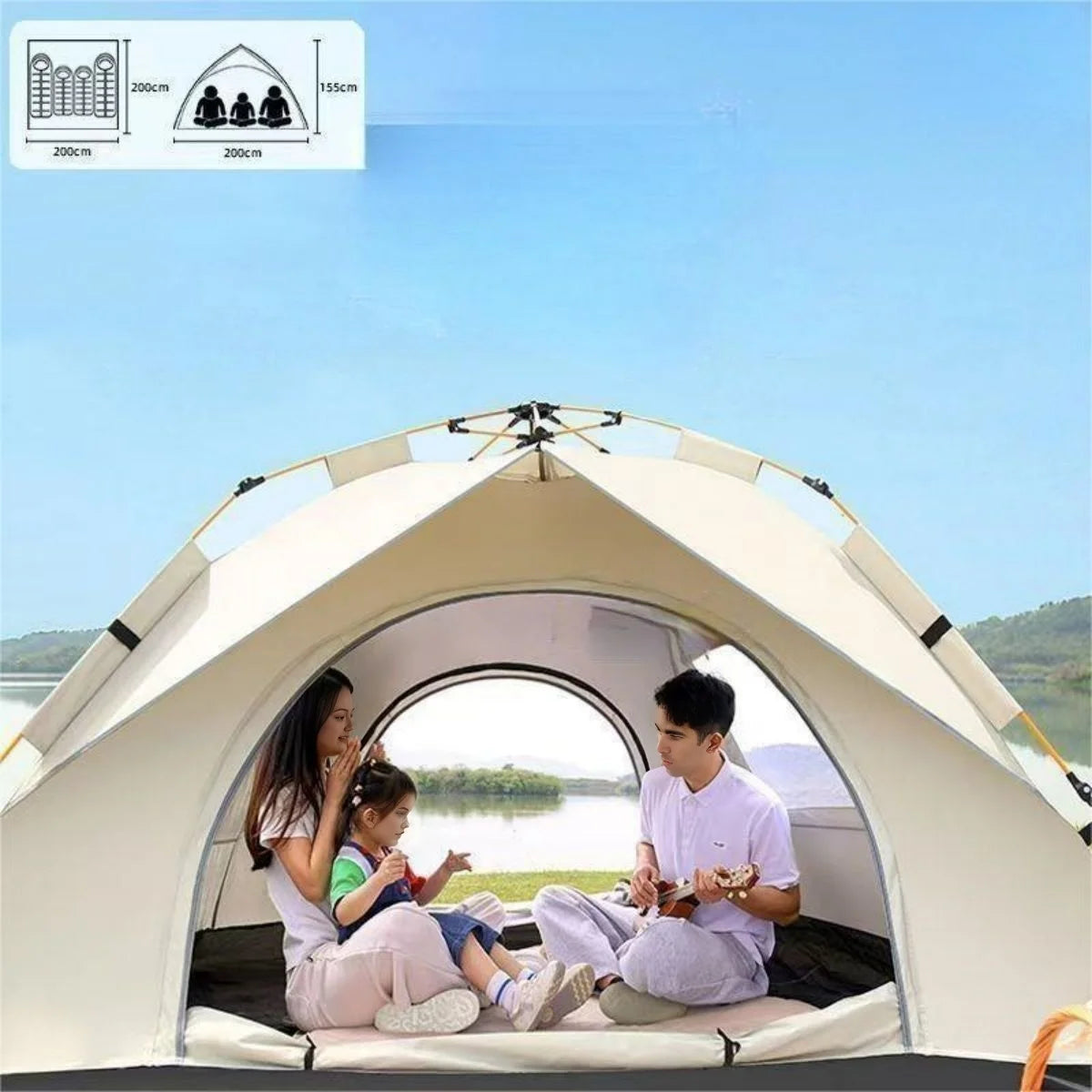 Automatic Quick Opening Outdoor Camping Tent with Two Doors and Two Windows for 3 to 4 Users