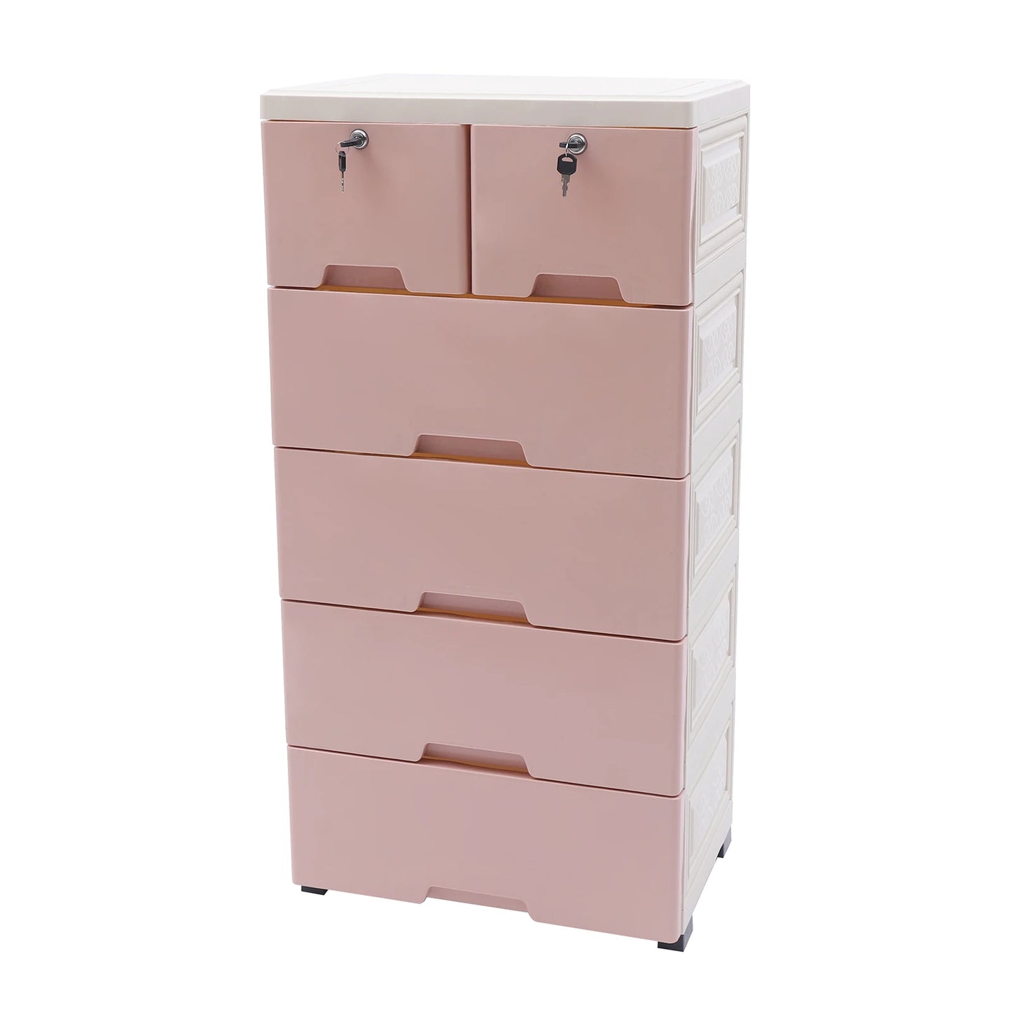 Plastic Clothing Storage Cabinet With 6 Drawers And 4 Wheels
