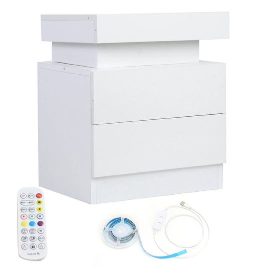 Bedside Desk Bedroom LED Nightstand Cabinet with 2 Drawers