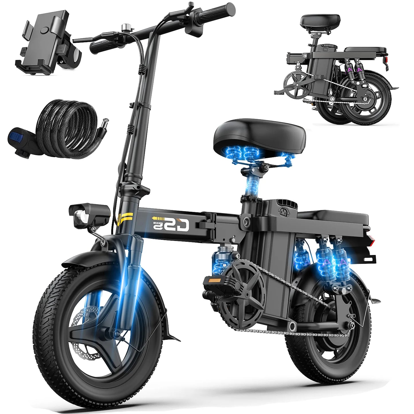 Folding Electric Bike for Adults and Teens 750W Peak Motor 20 Plus MPH 35 Miles Commuter Ebike with 48V 15AH Removable Battery