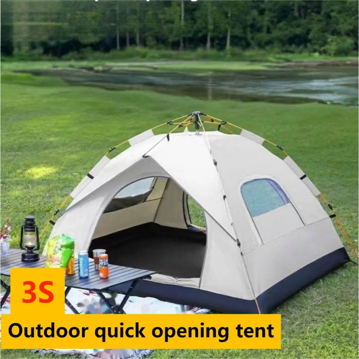 Automatic Quick Opening Outdoor Camping Tent with Two Doors and Two Windows for 3 to 4 Users