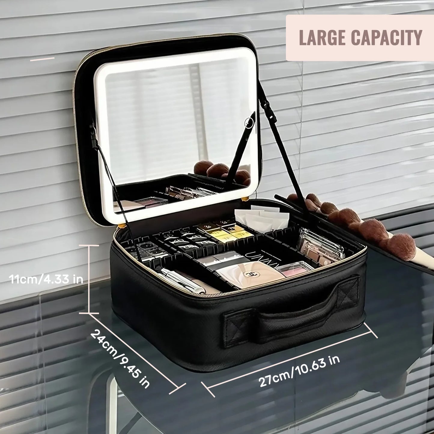 Travel Makeup Bag With LED Lighted Mirror For Home Gift