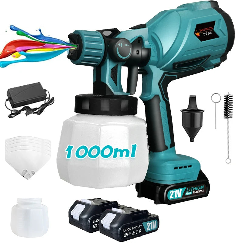 Cordless Electric Paint Sprayer 1000ml 21V Battery For Steel